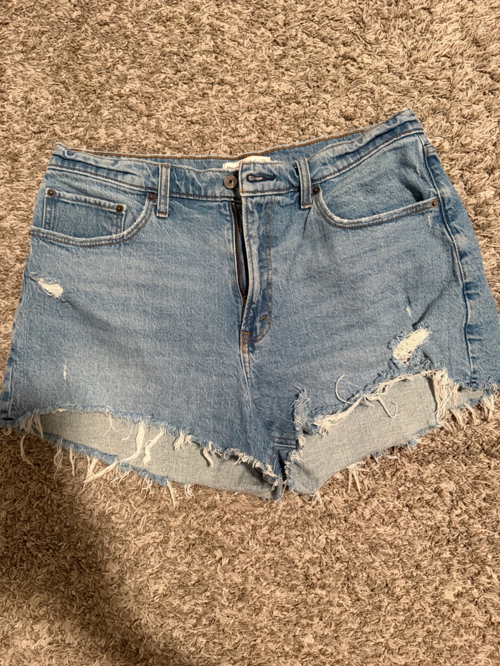 Abercrombie & Fitch Light Blue Distressed Denim Shorts
